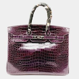 Hermes Birkin 35 Shiny Amethyst Croc Palladium Handbag